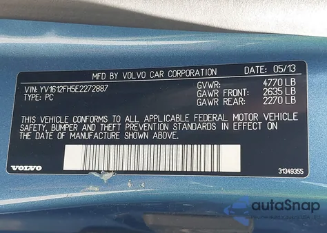 2014 Volvo S60 T5 from USA, damaged, VIN YV1612FH5E2272887